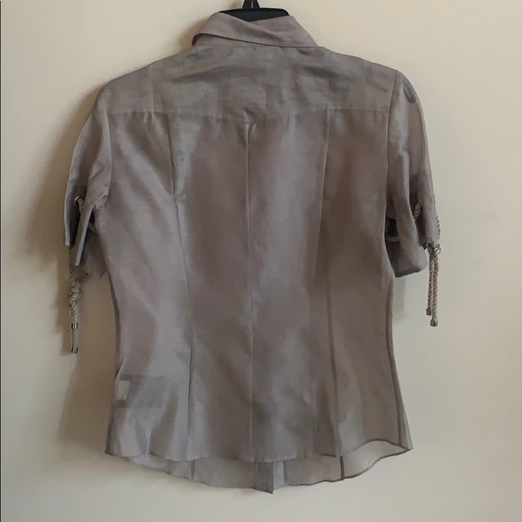BURBERRY Gray Rope Sleeve Chiffon Semi-Sheer Shirt - Picture 2 of 8